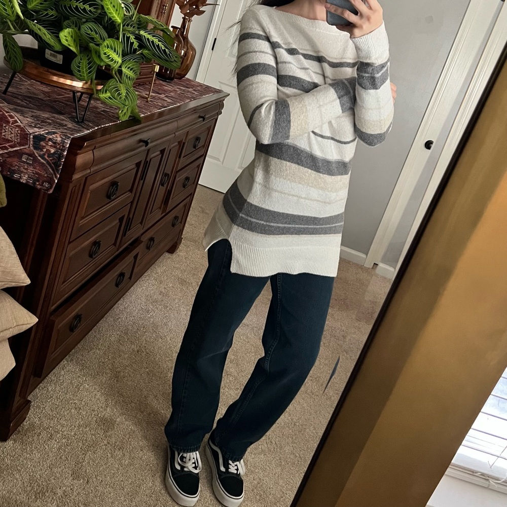 LOFT striped fuzzy sweater